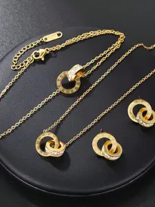 Women Silver or Gold Double Ring Necklace, Bracelet, and Earrings 4pc Jewelry Set - Jewellery
