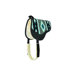 Weaver Leather Wool Blanket Top Bareback Pad with Fleece Liner and Handle, Gray/Turquoise - 21" x 35"