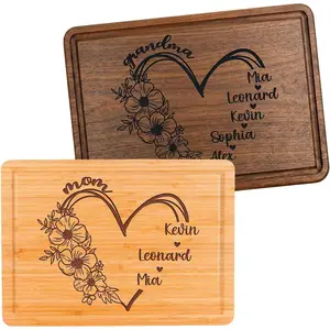 Personalized Cutting Boards Wood Engraved Gift for Mom, Grandma, Custom Kitchen Home Decor Gifts for Mothers Day, Birthday, Mama, Nana, Auntie, Gigi, Mimi: Floral Heart Design with Kids Grandkids Name