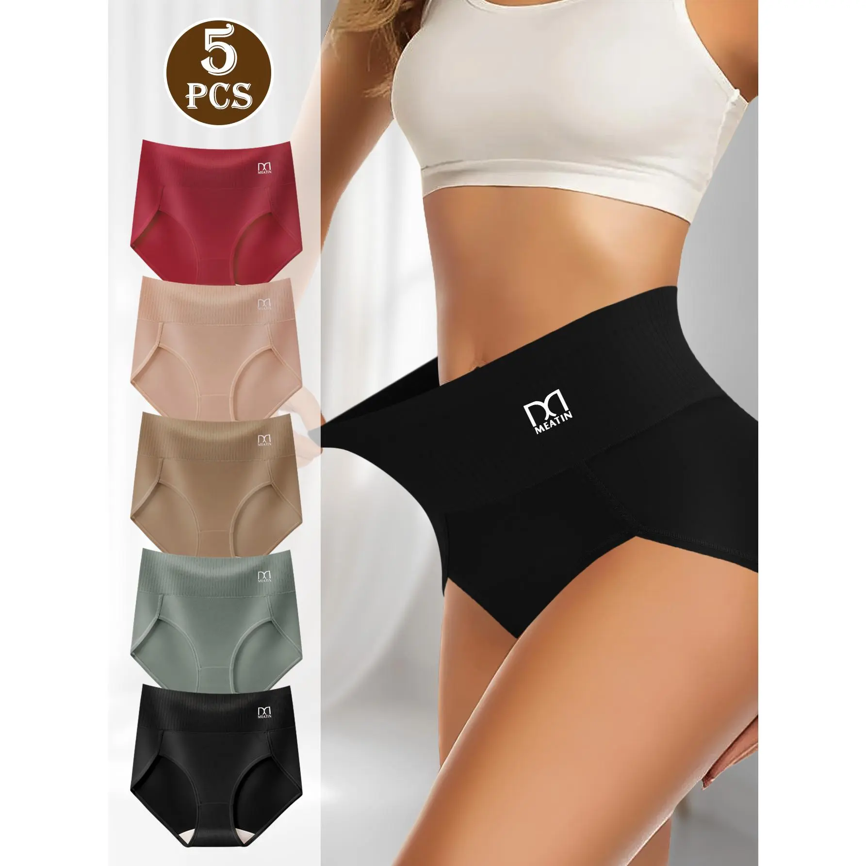QUASTI Women's 5-Pack High Waist Briefs Mixed Colors, Polyester Fabric, Smooth, Soft, Lightweight, High Elasticity, Breathable Seamless, Full Coverage No Show, Butt Lifting, Everyday Comfortable Lady Intimates (S-XXL)
