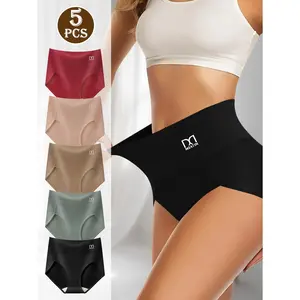 QUASTI Women's 5-Pack High Waist Briefs Mixed Colors, Polyester Fabric, Smooth, Soft, Lightweight, High Elasticity, Breathable Seamless, Full Coverage No Show, Butt Lifting, Everyday Comfortable Lady Intimates (S-XXL)