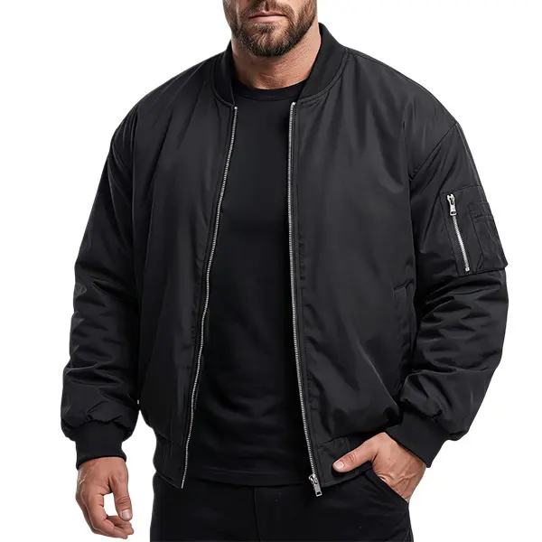 Streetwear men’s loose fit plus-size classic aviator jacket with full zip front and multiple pockets, autumn/winter commuter outerwear Menswear Coats Tops Long Sleeve Beige Operator Zippers