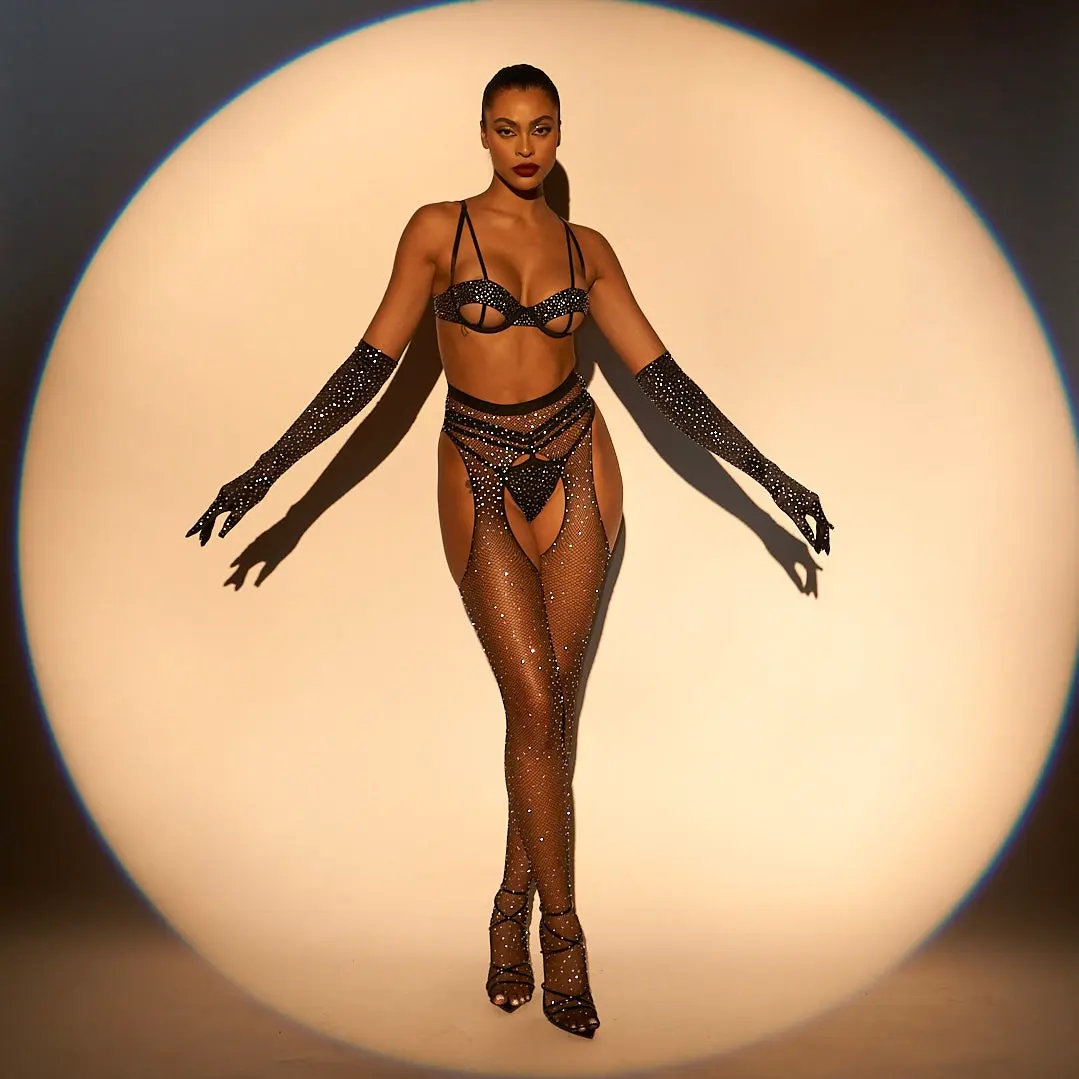 "Meteor" Crystallized Suspender Fishnets
