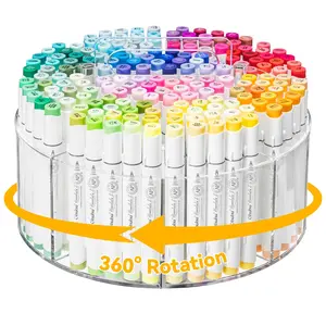 Ohuhu Marker Organizer: 360° Rotating Clear Acrylic Holder with Hidden Handle, 10 Compartments for Alcohol Markers, Pens & Pencils, Home Classroom Office Desk Organizer