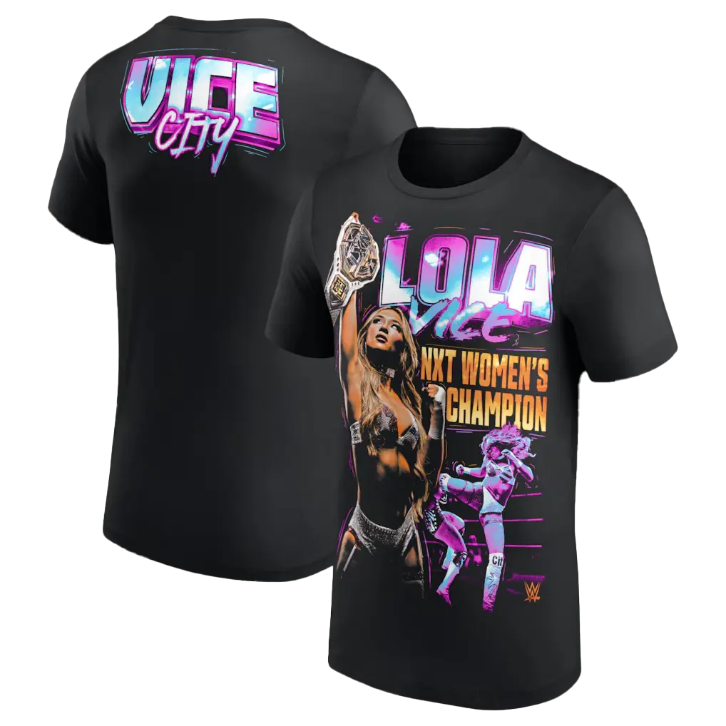Women's Lola Vice NXT Champion Graphic T-Shirt - Unisex Wear, Short-Sleeve, Round Neck, Fitted Cut, Basic Cotton, Casual All-Season Tops (Suitable for Men), Shortsleeve, Soft
