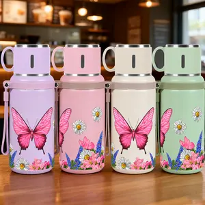 1pc 20oz 316 Stainless Steel Tumbler with Pink Butterfly and Flowers Print, Suitable for Sports, Fitness, Outdoor Travel, Time Marker Outdoor durable large capacity Hiking 316 Stainless Steel Cup Suitable for g