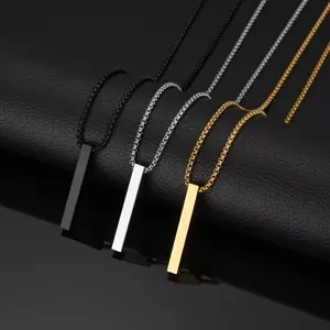(3pcs/Gold/Steel/Black) Square Pendant Necklace for Men Women Blank Bar Couple Necklace Birthday Christmas Gift