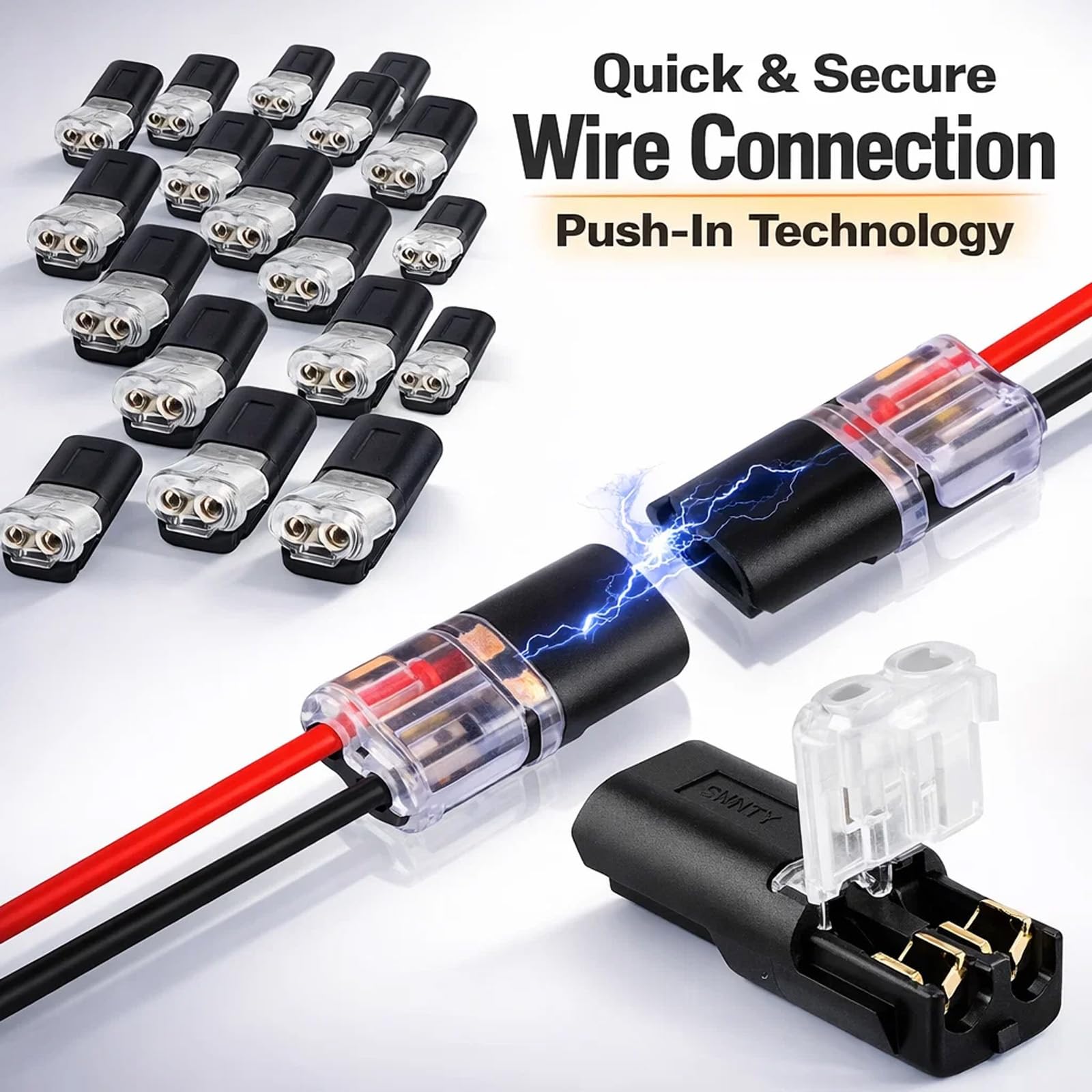 60Pcs Double Wire Plug in Connector, LED Light Strip Low Voltage Connectors 2 Pin with Locking Buckle - Quick Connect, No Wire Stripping Cutting