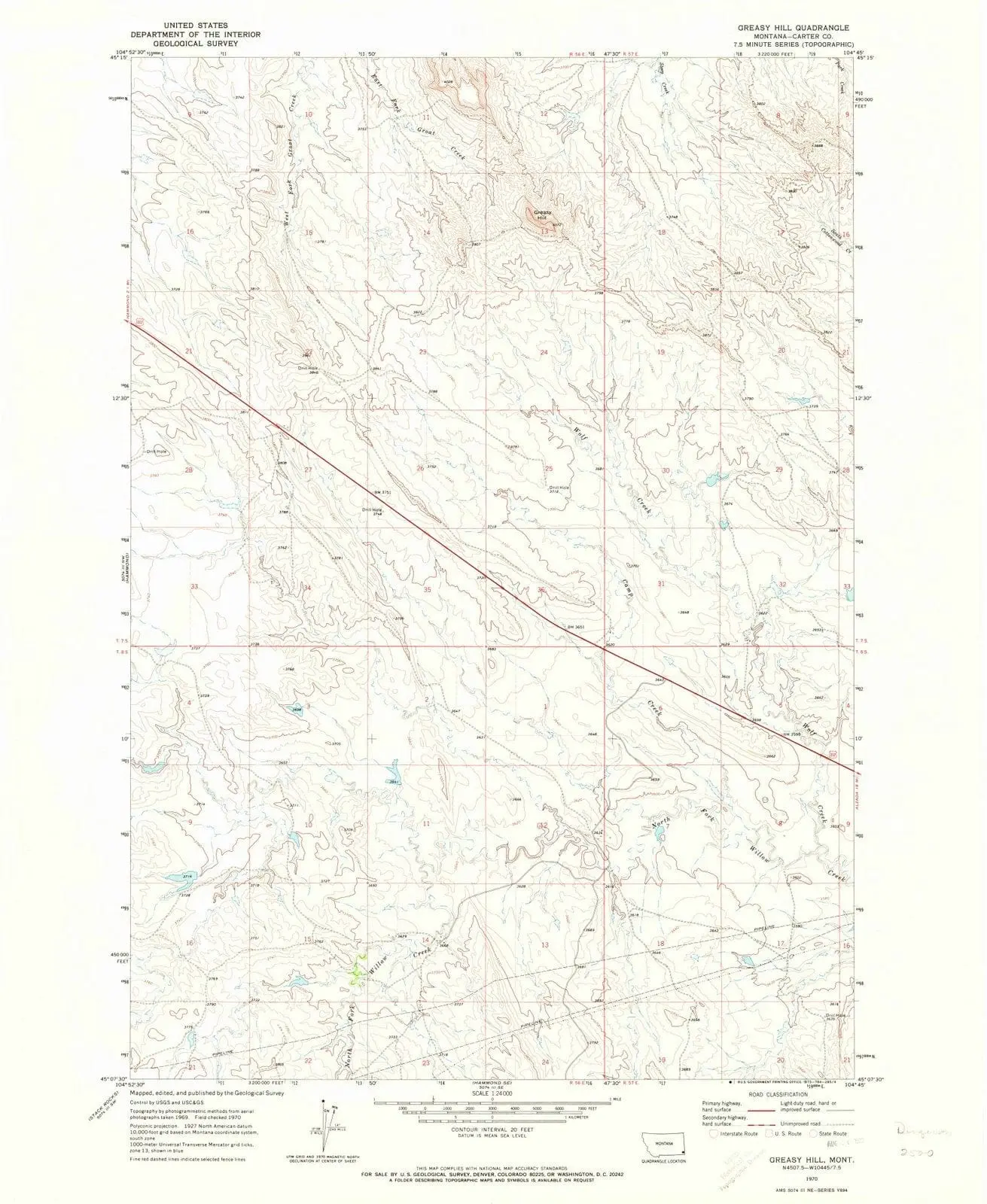 Greasy Hill Montana USGS Topographic Quadrangle Map, 1970, 1:24000