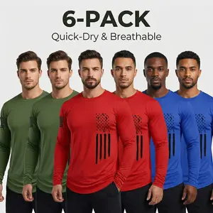 Men's [6-Pack] Long Sleeve Active T-Shirts | Quick-Dry Breathable Athletic Fit | Independence Day Special Patriot Apparel spring and autumn men's clothing Athletic Apparel Athletic Mesh Athleisure Street Fit