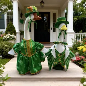 St. Patrick's Day Goose Statue Set with Shamrock, Top Hat, Bowtie and Shirt, Perfect for Outdoor Lawn Decor and Themed Party Attire, Garden Decorations