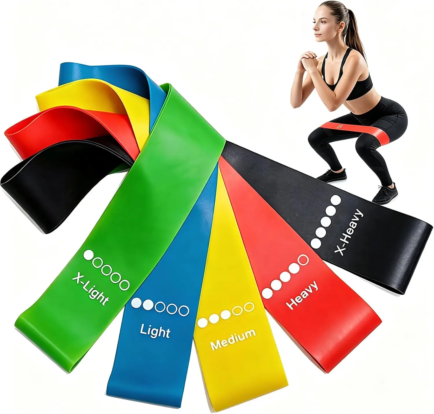 Resistance Bands Set – 5 Levels Loop Exercise Bands for Men & Women, Elastic Workout Bands for Home Gym, Training, Yoga & Fitness, Carry Bag Included