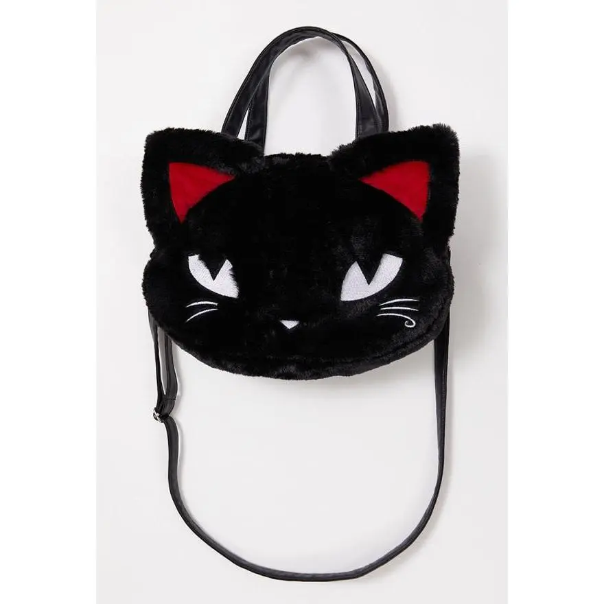 Emily The Strange Micotaku Kitten Tote Bag Black Handle Bag Faux Fur