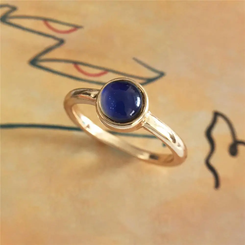 Women's Metal Plated Gold Half-Round Mood Ring, Synthetic Coloured Gemstone Center, Fashion Color-Changing Daily Wear Jewelry, Color-Changing Gemstone, Synthetic/Simulated Coloured Gemstone