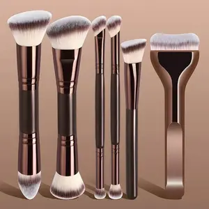 6-Piece Dual-Ended Makeup Brush Set, Cosmetic Brush Set, Two-In-One Multifunctional Foundation Contour Eyeshadow Blush Brushes, Blending Brush, Premium Synthetic Hair Beauty Tools