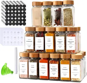Spice Jars with Label 24Pcs,Seasoning Containers,Glass Spice Jars with Bamboo Lids,Kitchen Essentials,Spices Container Set,Kitchen Set,Seasoning Organizer,Spice Rack Organizer for Cabinet