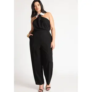ELOQUII Women's Faux Tie Collared Jumpsuit