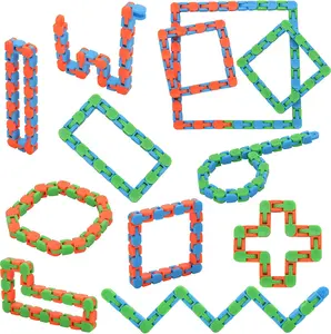 12Pcs 24Links Fidgets Wacky Tracks Fidget Toys for Kids, Classroom Gifts School Easter Stocking Stuffers Plastic Sensory Autism Snap Fidget Click Snake Toys for Adults Travel 11inch
