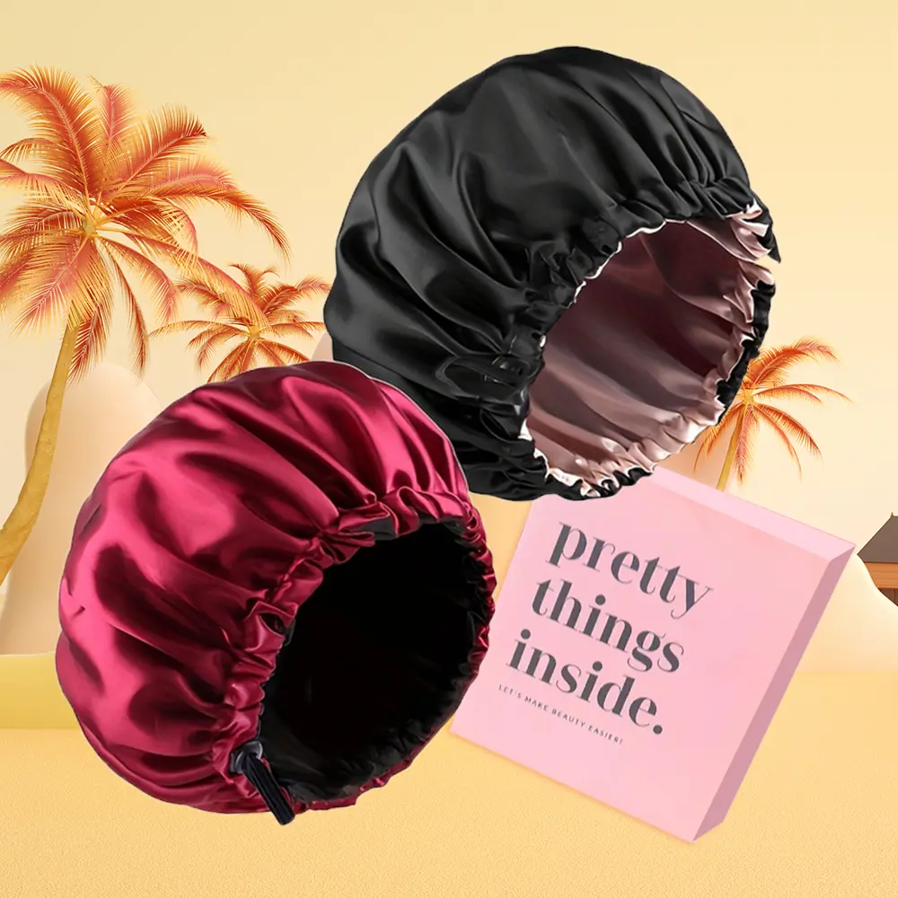 Silk Bonnet for Sleeping Double Layer Satin Bonnet for Black Women Sleep Cap Two Pieces in Box