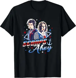 Stranger Things Scoops Ahoy Steve Robin Big Chest Retro Logo T-Shirt Unisex T-Shirt, Full Color