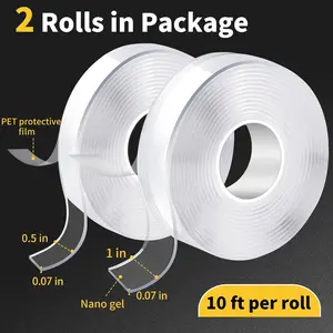 Multipurpose Double-Sided Adhesive tape Heavy Duty, Double Stick Mounting (2 Rolls, Total 10FT), Clear Two Sided Wall tape Strips, Removable Poster tape for Home, Office, Car, Outdoor Use