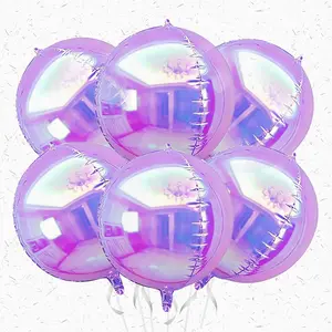 6Pcs Iridescent Purple Balloons,22"Holographic Purple Foil Balloons Giant 4D Round Ball Balloon for Iridescent Party Decorations Girls Birthday Baby Shower Wedding Bridal Shower