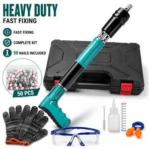 Portable Manual Steel Nail Gun Kit, 5 Gears Adjustable Power with 50pcs Nails for Household Woodworking Light Wall InstallatioFast Concrete Wall Fastening Tool, No Power Needed