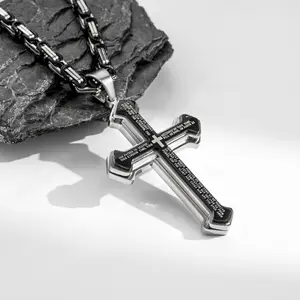 Unique Trendy Punk Style Stainless Steel Multi Layer Layered Cross Pendant Fashionable for Trendy Men's Hip Hop Necklace for Men Emperor Style Emperor Chain
