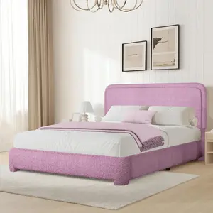 Bed Frame, Upholstered Bed Frame With Headboard, Boucle Soft Bed For Bedroom, Easy Assembly, Twin/ Full/ Queen/ King/ Cal King, White/ Beige/ Black/ Rose Pink/ Light Grey/ Grey/ Green drawers