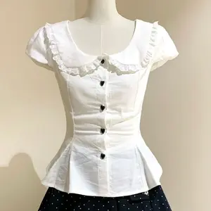 Aesthetic Office Siren Collection | Vintage Cinched Waist Peplum Tops, Romantic Lace Trim Button-Downs, Classic Plaid & Polka Dot Bow Shirts, Elegant Peter Pan Collar Blouses