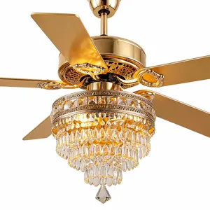 【Mother's Day】Kviflon Luxurious Crystal Chandelier Ceiling Fan with Lights 52/62/72 Inches Multi-Speed Adjustable Remote Control 65W Copper Motor for Living & Dining Rooms- 5003