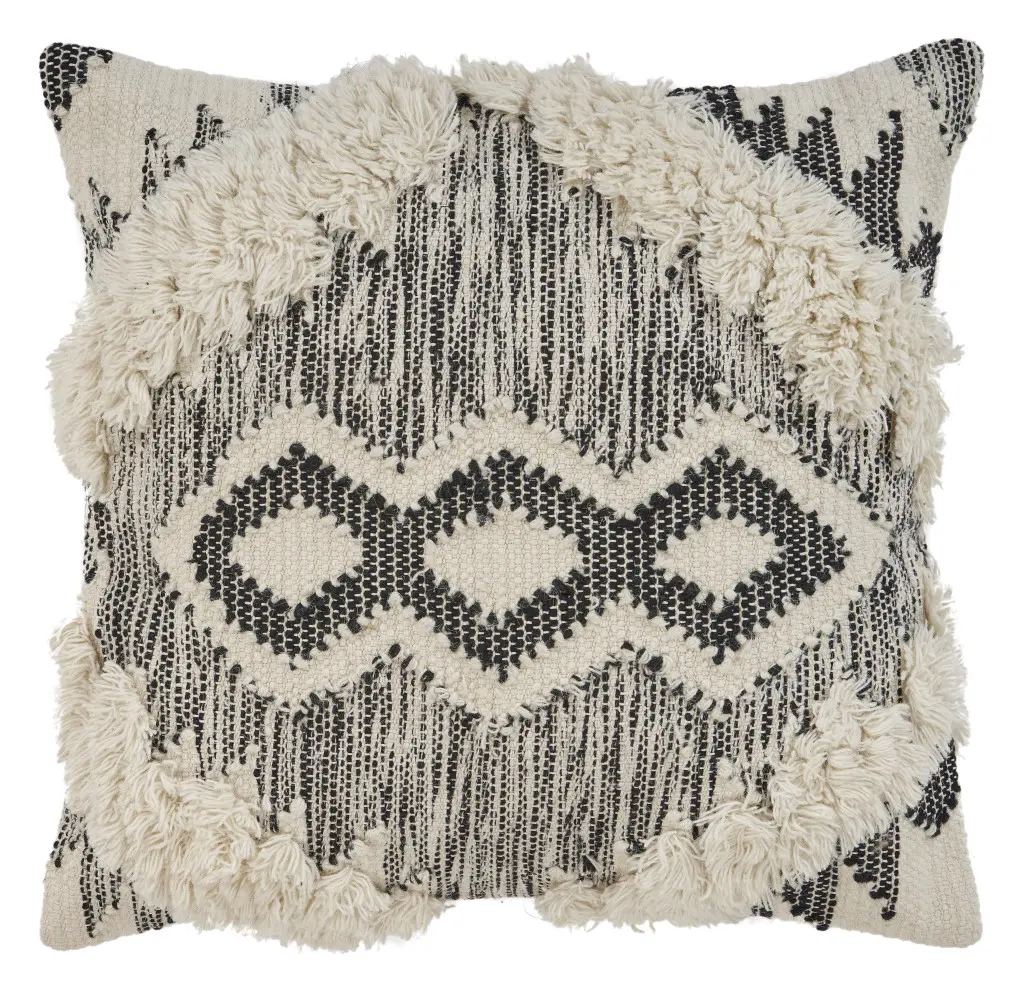 20 x 20 in. Linen Cotton Blend Zippered Pillow, Black & Ivory