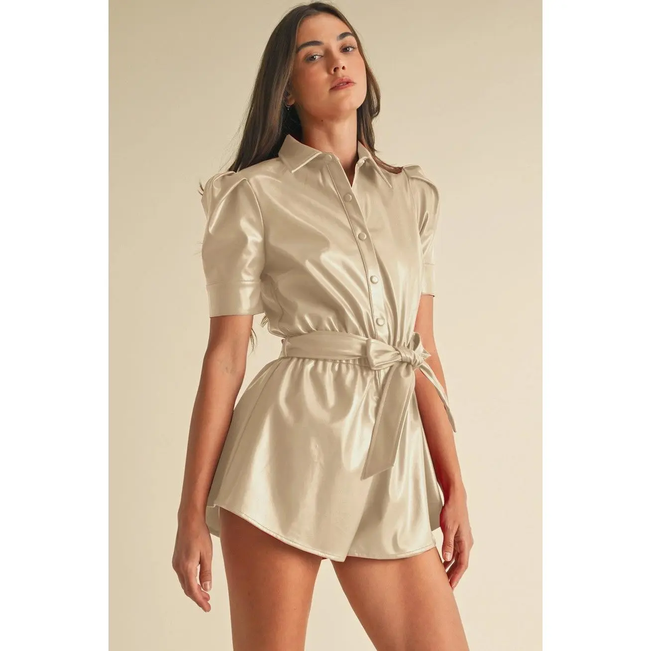 Nude Leather Romper