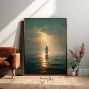 [UNFRAMED POSTER] Jesus Christ Walking on Water, Christian Art, Digital Jesus Portrait, I Will Walk With Christ LDS, Jesus Oil Painting, Bible Verse Wall Art