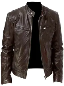 Men's PU Leather Jacket with Zipper, Stylish Motorcycle Biker Coat, Trendy Stand Collar Design, Unisex Fashion Outerwear, Punk