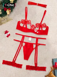 Christmas Lingerie Set with Underwire Bra, Thong, Collar, Garter Belts, Leg Bands, Sexy Lace Quality, Comfortable Fitted Women's Intimates