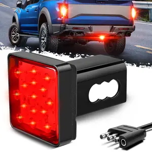 DIBMS LED Brake Light Trailer Hitch Cover Square Red Lens Vehicle Tow Hitch Driving Brake Lamp 15 LEDs Brake Tail Lights for Towing Truck RV and SUV