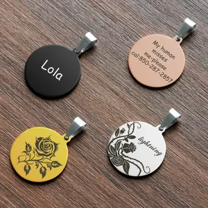 Personalized customized round pet tags, stainless steel tags, with the option to customize text and patterns