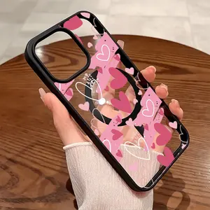 Premium Magnetic Phone Cases for iPhone11/12/13/14/15/16//17/Air/promax/Plus Valentine Pink Hearts Graffiti y2k cased MagSafe Ready, Anti-Fall, Springtok and Ultra-Thin Design | Perfect for Everyday Use Screen Protector Resistance