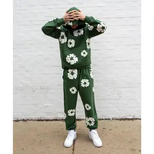 Men's Sun Protection Fishing Hoodies Black Shadow Edition Hooded Unisex Tracksuit - Green Floral Design, Comfortable Fit, Ideal for Casual Wear