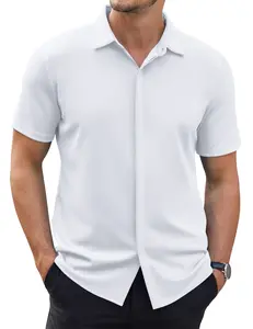 COOFANDY Men's Thin Wrinkle Free Short Sleeve Button Down Shirt Classic Design Casual Dress Top for Summer Beach Office Wear Machine Washable
