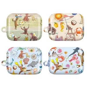 Curious George Beach AirPods Case – Cute Monkey Ocean Seahorse Shark Tropical Summer Cover for AirPods 1 2 3 4 & AirPods Pro 1 Pro 2 Pro 3 | Aesthetic Curious George AirPods Case | Fun Gift for Girls & Monkey Lovers