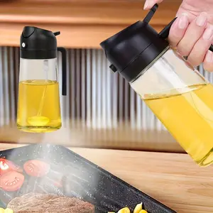 470Ml leak-proof double olive oil dispenser bottle, plastic material, double squeeze cover, ideal for cooking, frying, salad dressing, barbecue, air fryer, outdoor barbecue, home kitchen use, easy to clean and durable