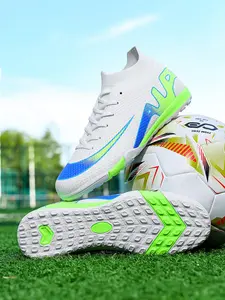 Parent-Child Pink-Blue Breathable Sock-Style Soccer Cleats, Comfortable Competitive Style, Sock-Style Collar Fit + Breathable Mesh Upper + Soft Lining, Soft Fit & Easy On/Off , Ideal for Daily Soccer Training & Parent-Child Interaction Scenes