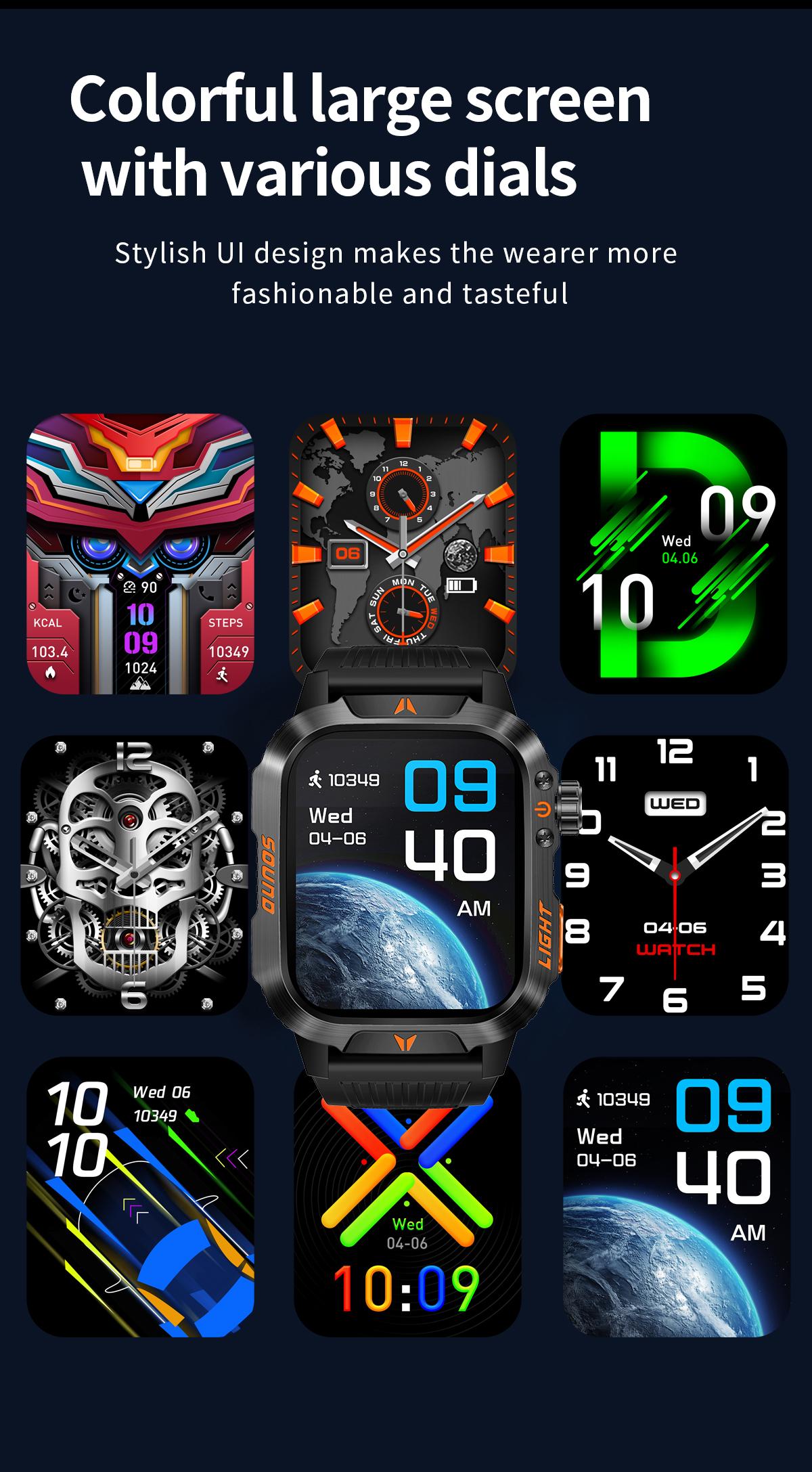LOOXLK 2026 Outdoor-Style Smartwatch with 2.01-inch IPS Screen LED Lighting Wireless Call Sports Modes Calorie Tracker Compass Weather Alerts Men's Gift Fitness Tracker  Applicable to iPhones and Android devices Wearable