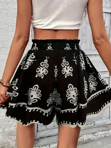 New Digital Print Plus Size Loose Boho Elastic Waistband Shorts, Comfortable Casual Wear, Perfect for Everyday Use, Stylish and Trendy Design