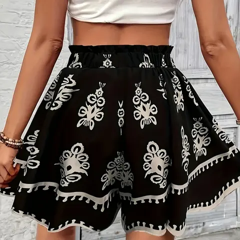 New Digital Print Plus Size Loose Boho Elastic Waistband Shorts, Comfortable Casual Wear, Perfect for Everyday Use, Stylish and Trendy Design, Bohemian Casual Shorts