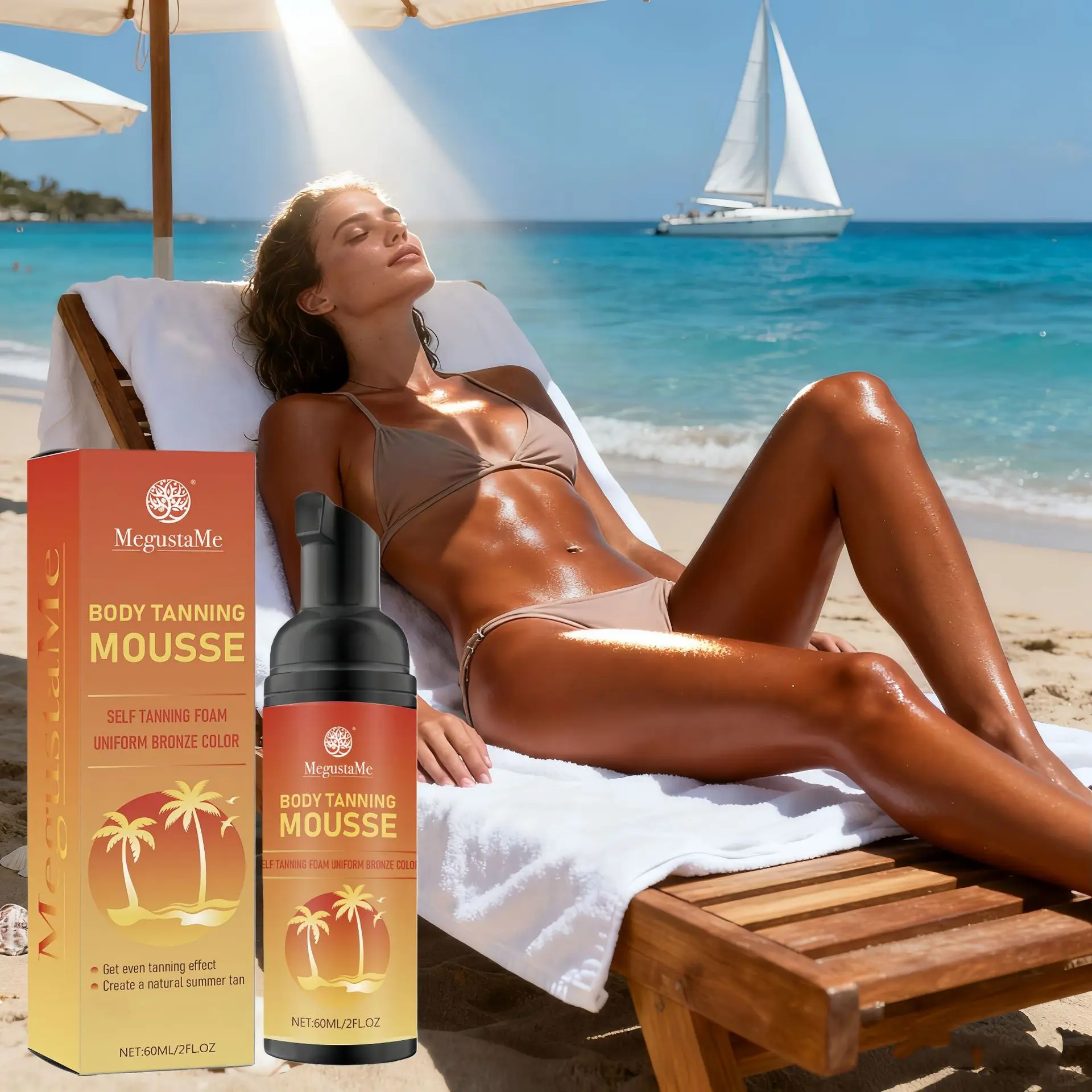 MegustaMe UV-Free Body Tanning Bronzing Mousse - Lightweight, Non-Greasy Formula with Plant-Derived Nourishment, Sunflower Extract, Golden Glow & Glycerin for Safe Summer Body Care