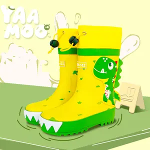 Kids Drawstring Rain Boots, Waterproof Non-Slip Yellow Dinosaur Rain Shoes for Boys and Girls
