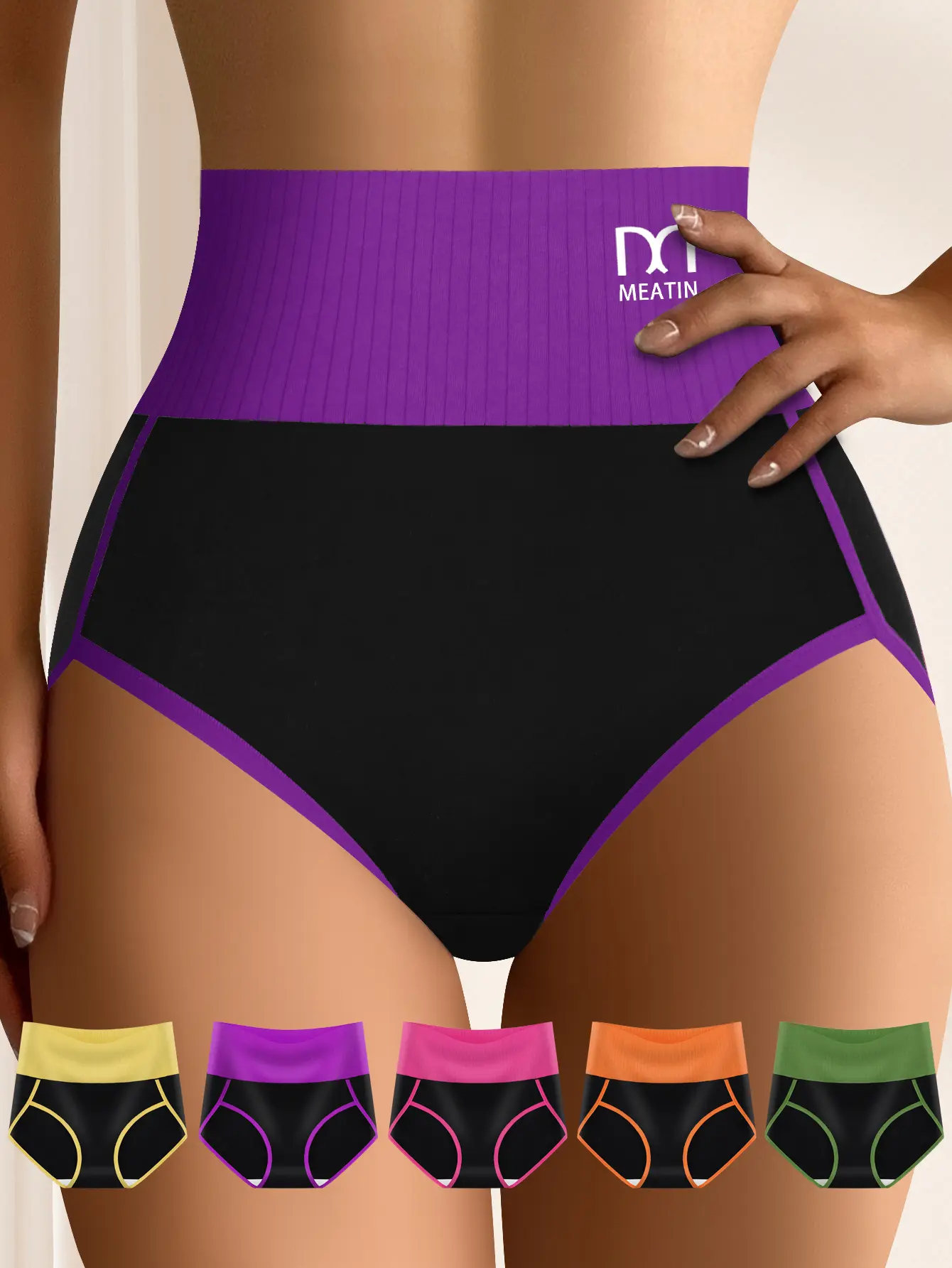 QUASTI 5-Piece High-Waisted Breathable Cotton Women's Panties, Hip-Lifting Design, Soft High-Elasticity Fabric, Super Comfortable For Everyday Womenswear, Seamless Sizes S-5XL